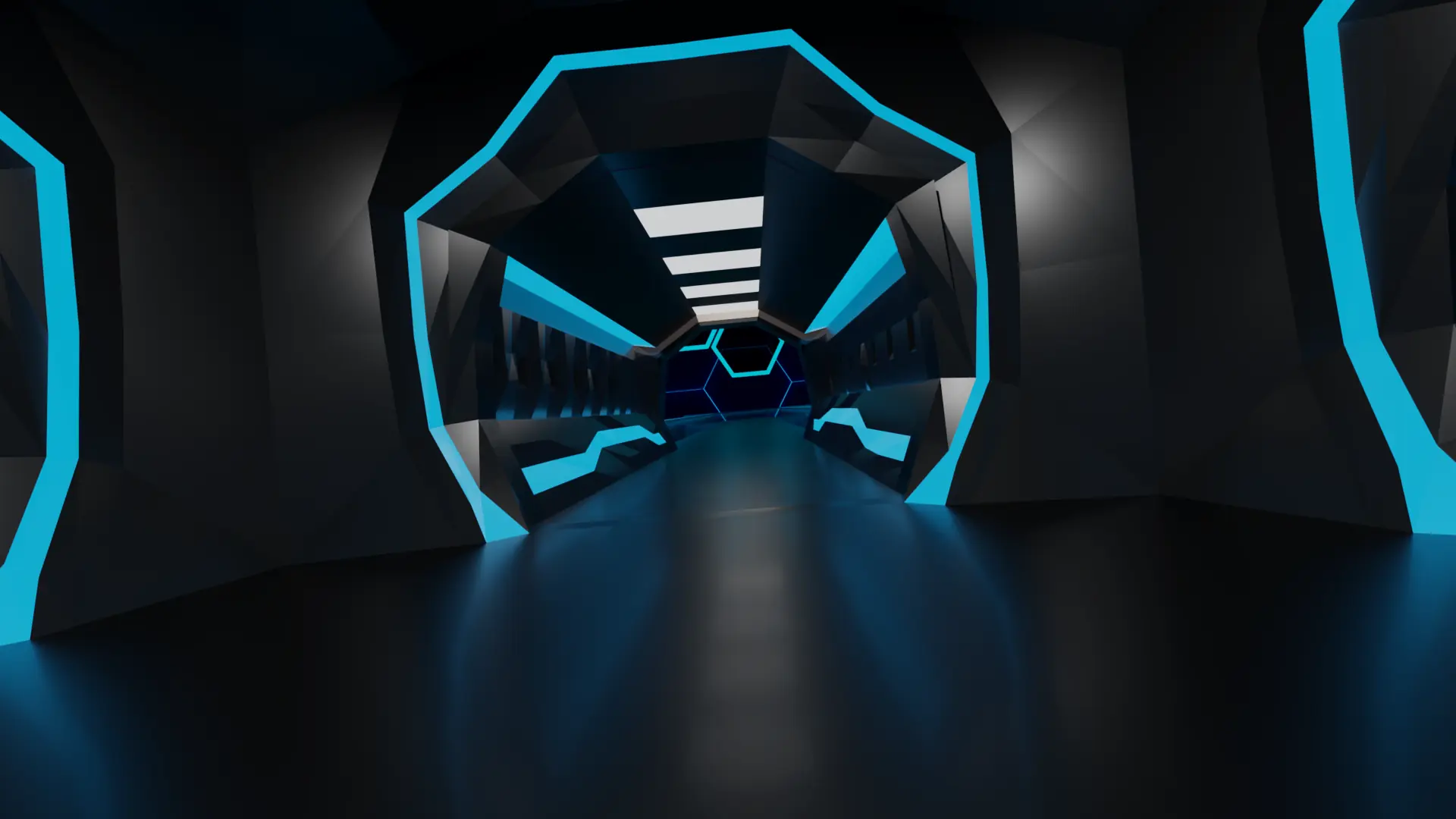 3D concept art for a sci-fi styled hallway